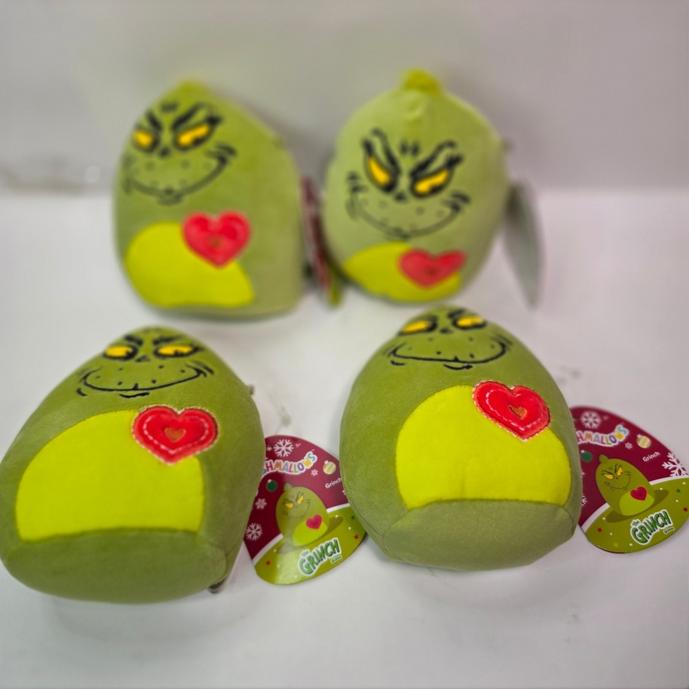 Lot of 4 Squishmallows 5" The Grinch With Heart Christmas Plush Bulk Set NWT